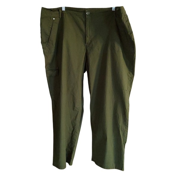 Liz Claiborne Capri‎ Pants Olive Green Stretch Cargo Pocket Womens Size Twenty - Picture 1 of 10